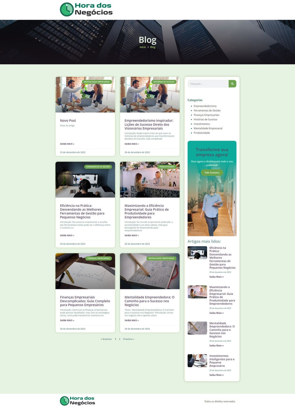 Site de Portfolio do Blog Hora de Negócios
